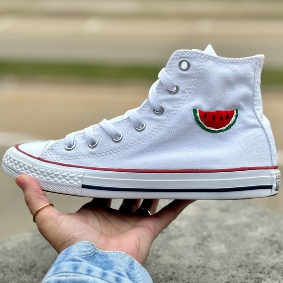 Converse High Top - ‘Watermelon Flag’ Custom Hand Embroidered Shoes - Picture 3 of 6
